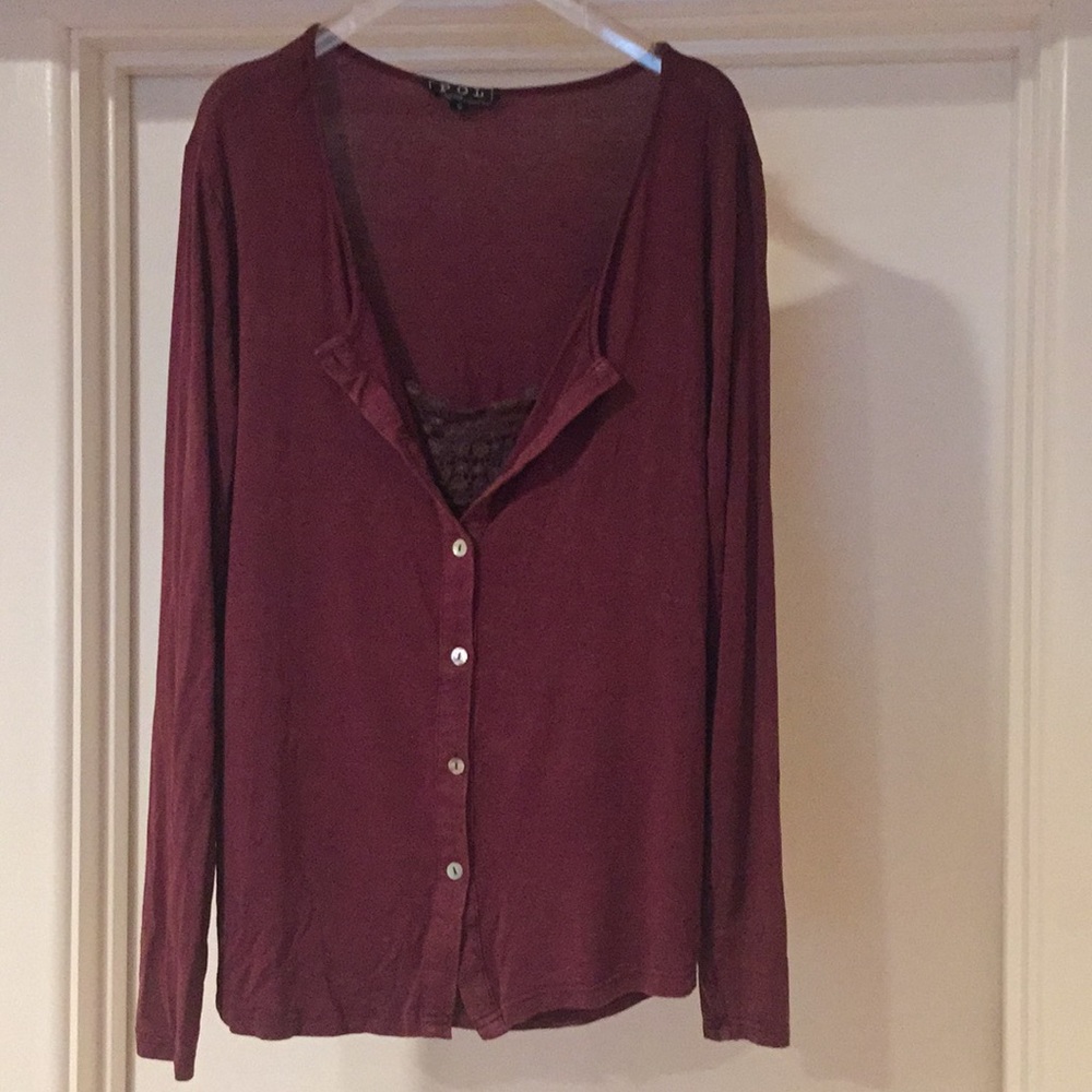Maroon Long Sleeve top, build in Cami - FITS M